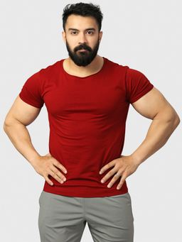FUAARK - Mens Maroon Round Neck T-Shirt