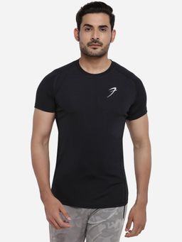 FUAARK - Mens Black Performance Polyester Crew Neck Slim Fit Sports and Gym T-Shirt