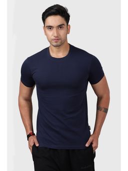 FUAARK - Navy Blue Legacy Cotton Crew Neck Slim Fit Sports and Gym T-Shirt