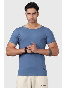 FUAARK - Mens Blue Legacy Cotton Round Neck Slim Fit Sports and Gym T-Shirt