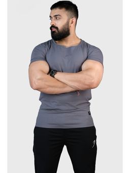 FUAARK - Mens Grey Legacy Cotton Round Neck Slim Fit Sports and Gym T-Shirt