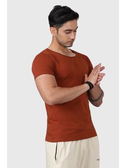FUAARK - Mens Brown Legacy Cotton Round Neck Slim Fit Sports and Gym T-Shirt