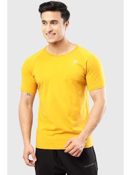 FUAARK - Mens Mustard Legacy Cotton Crew Neck Slim Fit Sports and Gym T-Shirt