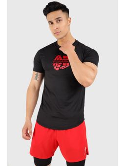 FUAARK - Mens Black Crew Neck Short Sleeves Sports and Gym High T-Shirt