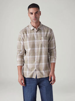 Levi's - Beige Men's Checked Slim Fit Oxford Shirt
