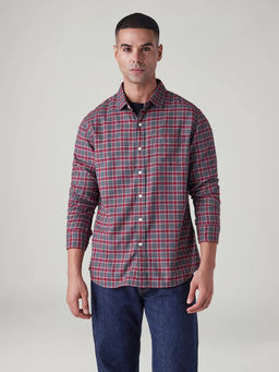 Levi's - Grey Men's Checkered Slim Fit Dobby Shirt