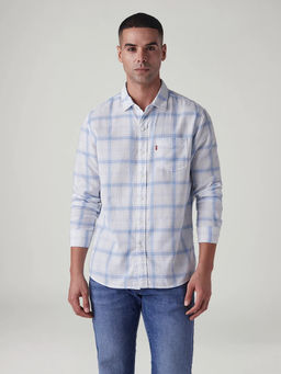 Levi's - White Men's Checkered Slim Fit Dobby Shirt