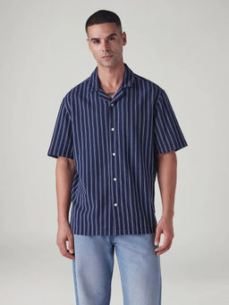Levi's - Navy Blue Men's Striped Relaxed Fit Dobby Shirt