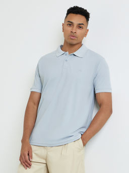 Styli - Blue Men's Regular Fit Solid Collar Neck Polo T-Shirt