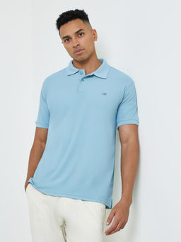 Styli - Blue Men'S Regular Fit Solid Polo Collar T-Shirt