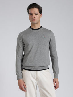 Tommy Hilfiger - Grey Melange Regular Fit Cotton Sweater