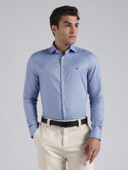 Tommy Hilfiger - Blue Solid Slim Fit Cotton Shirt