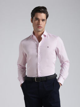 Tommy Hilfiger - Pink Solid Slim Fit Cotton Shirt