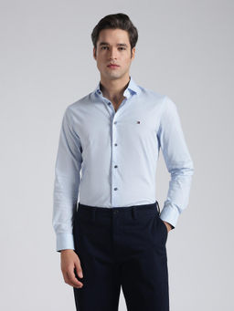 Tommy Hilfiger - Blue Solid Slim Fit Cotton Shirt