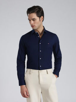 Tommy Hilfiger - Navy Blue Solid Slim Fit Cotton Shirt