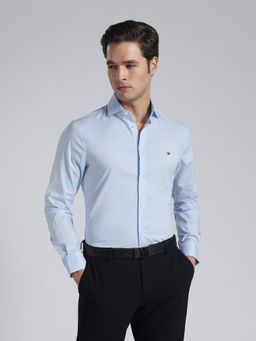 Tommy Hilfiger - Blue Solid Slim Fit Cotton Shirt