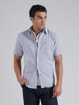 Tommy Hilfiger - Blue Striped Regular Fit Cotton Shirt