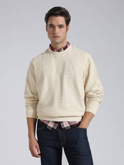 Tommy Hilfiger - Cream Solid Relaxed Fit Cotton Sweatshirt