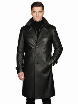 Saint G - Valente Full-Length Black Leather Coat