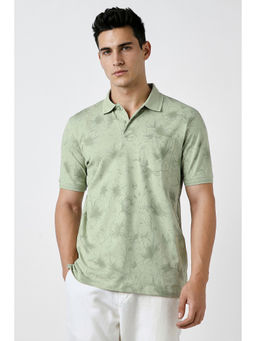 Peter England - Men Green Print Polo Neck T-Shirt