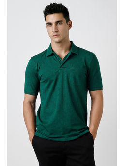Peter England - Men Green Print Polo Neck T-Shirt