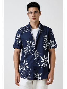 Peter England - Men Navy Slim Fit Print Shirt