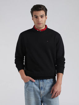 Tommy Hilfiger - Black Solid Regular Fit Cotton Sweatshirt