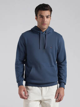 Tommy Hilfiger - Blue Solid Regular Fit Cotton Hoodie