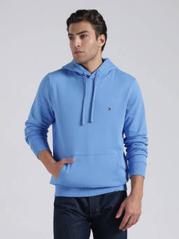 Tommy Hilfiger - Blue Logo Solid Regular Fit Cotton Hoodie
