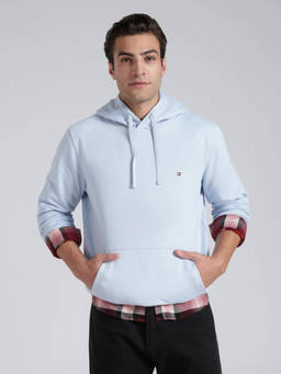 Tommy Hilfiger - Blue Solid Regular Fit Cotton Hoodie
