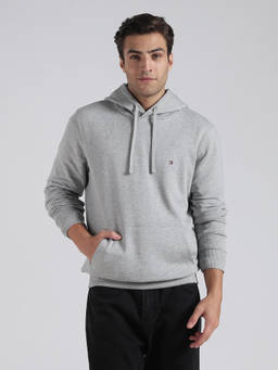 Tommy Hilfiger - Grey Solid Regular Fit Cotton Hoodie