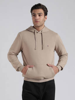 Tommy Hilfiger - Beige Solid Regular Fit Cotton Hoodie