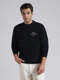 Tommy Hilfiger - Navy Blue Embroidered Logo Regular Fit Cotton Sweatshirt