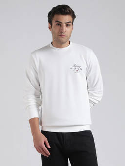 Tommy Hilfiger - White Embroidered Logo Regular Fit Cotton Sweatshirt