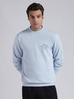 Tommy Hilfiger - Blue Embroidered Logo Regular Fit Cotton Sweatshirt