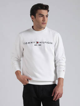 Tommy Hilfiger - White Embroidered Logo Regular Fit Cotton Sweatshirt