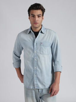Tommy Hilfiger - Blue Solid Regular Fit Cotton Shirt
