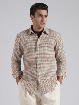 Tommy Hilfiger - Beige Checks Regular Fit Linen Shirt