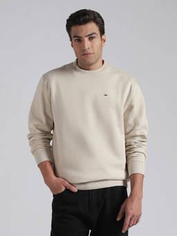 Tommy Hilfiger - Beige Solid Regular Fit Cotton Sweatshirt