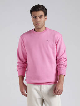 Tommy Hilfiger - Pink Solid Regular Fit Cotton Sweatshirt