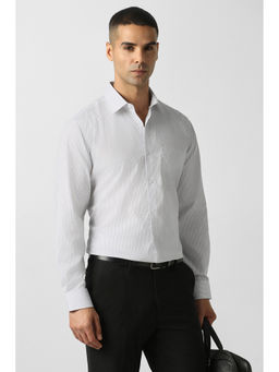 Van Heusen - Men Grey Custom Fit Stripe Full Sleeves Formal Shirt