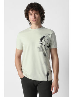 Van Heusen - Men Light Green Graphic Print Crew Neck T-Shirt