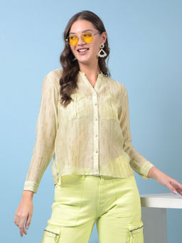 CRIMSOUNE CLUB - Womens Green Embellished Semi Sheer Shirt