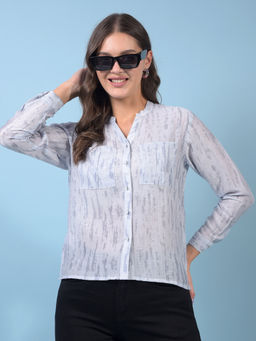 CRIMSOUNE CLUB - Womens Blue Embellished Semi Sheer Shirt