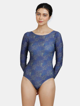 Zivame - Zelocity Padded Malliot With Zipper - Medieval Blue