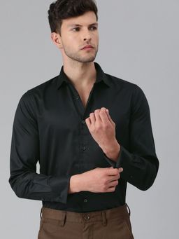 The Bear House - Men Black Dobby French-cuff Shirt