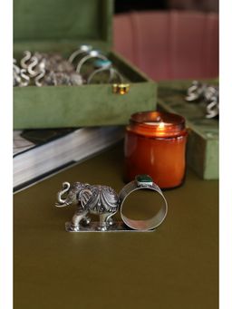 SABERA - Elephant Napkin Ring with Stone (Silver, Set of 4)