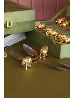SABERA - Carved Elephant spoon rest (Gold, Set of 2)
