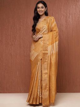 Fabindia - Mustard Silk Woven Saree without Blouse
