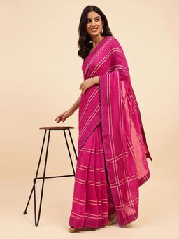 Fabindia - Pink Cotton Silk Embellished Saree without Blouse